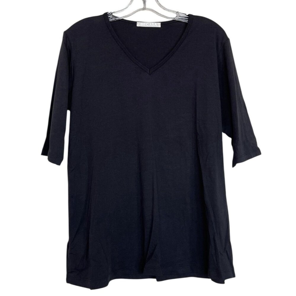 Becasa Women’s V-Neck‎ T-Shirt Black 3/4 Sleeve Size Medium Coastal Boutique
